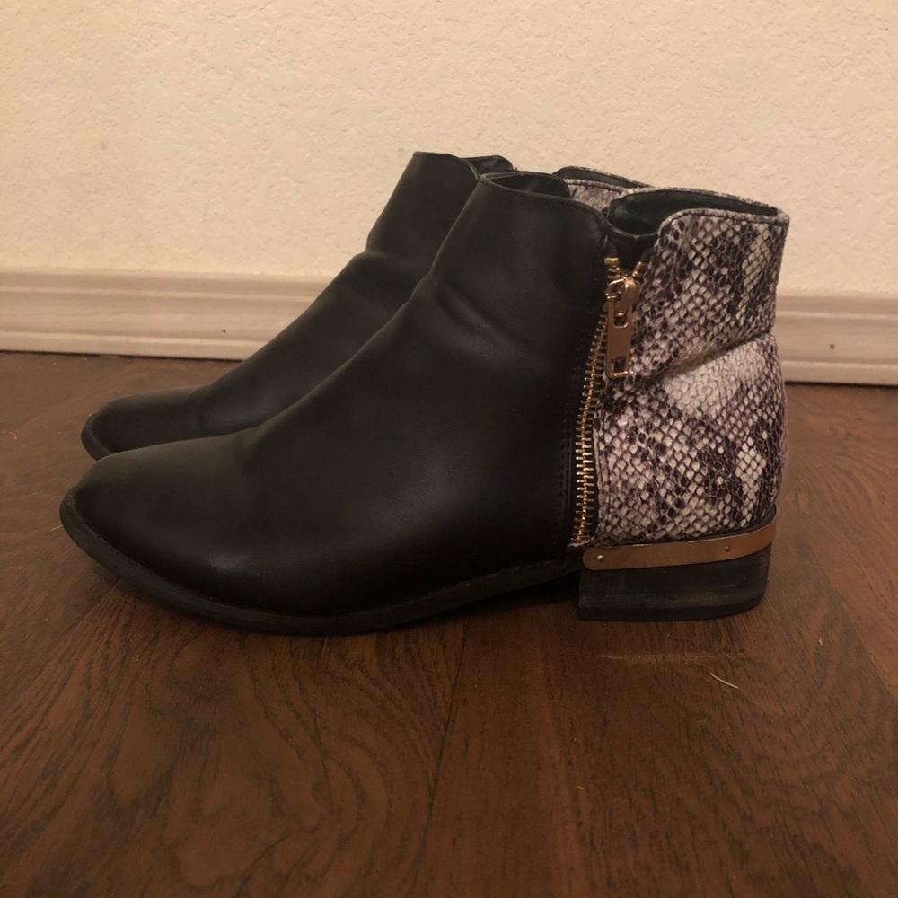 Black & snake print ankle booties